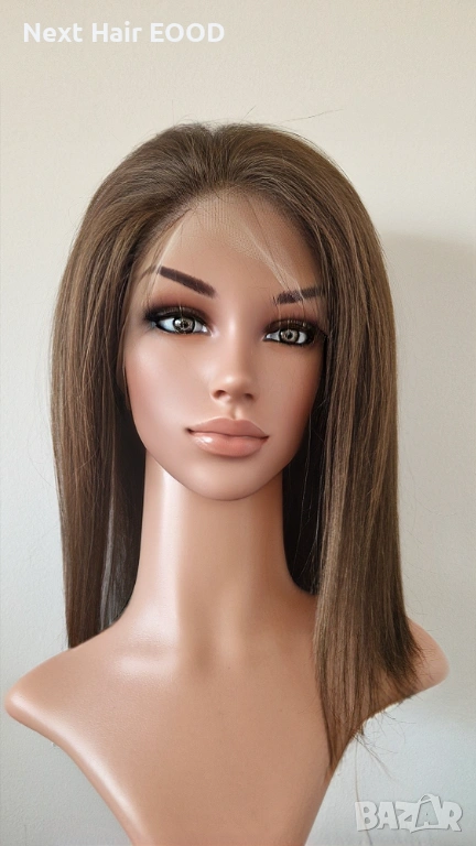 Естествена кафява перука 40 см, бразилски косъм, дантела 13x4, снимка 1