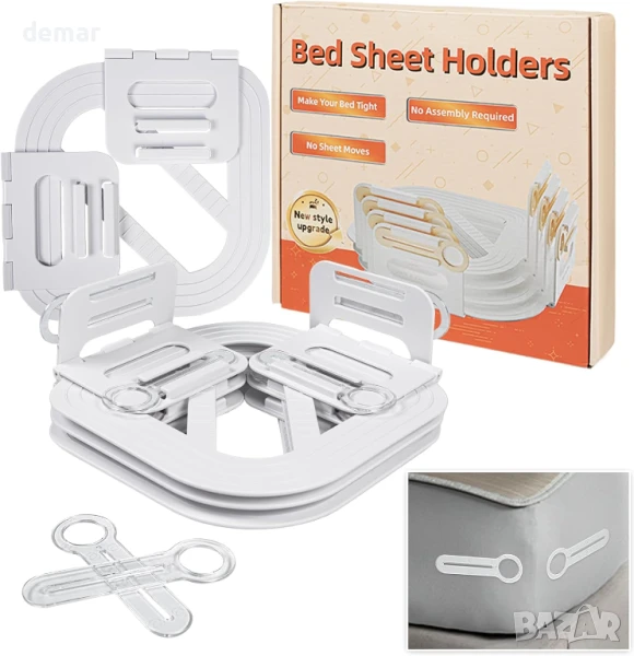 Capslpad 4 броя скоби за чаршаф със заключващи ленти, неплъзгащи се, здрави, ъглови, снимка 1