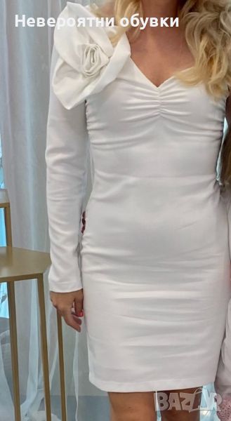 Бяла къса рокля с един ръкав, снимка 1