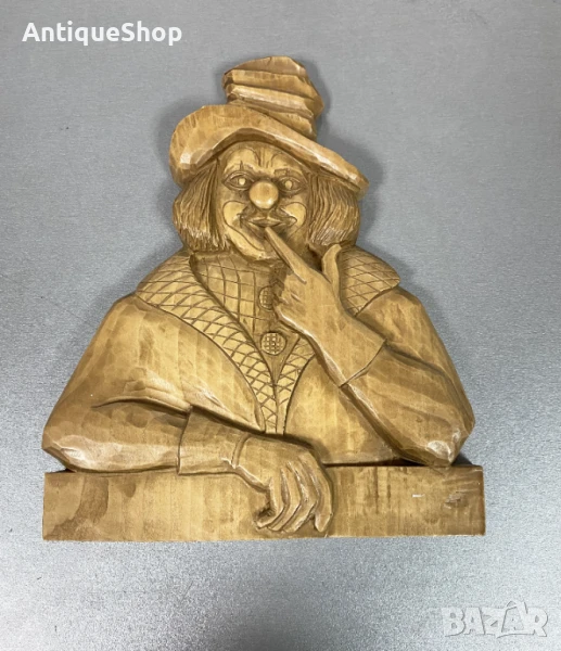 Дърворезба, клоун, стена, пано, ръчна изработка, снимка 1