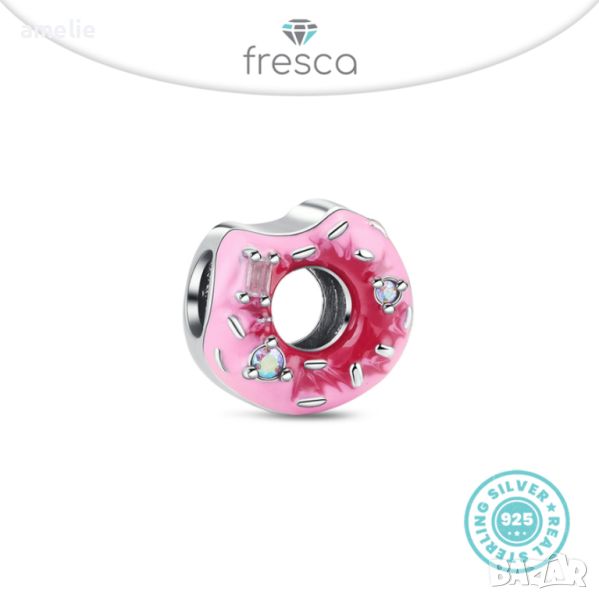 Талисман Fresca по модел тип Пандора сребро 925 Pandora Sweet Pink Glaze Donut Charm., снимка 1