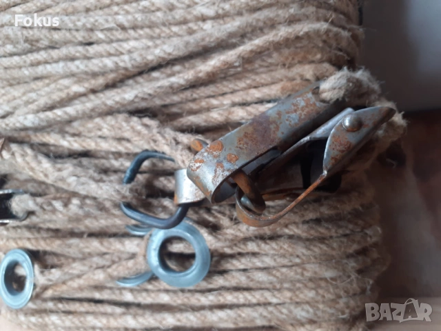 Старо военно сапьорско конопено въже с халки и карабинки, снимка 4 - Антикварни и старинни предмети - 54183125