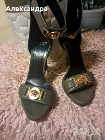 Сандали с висок ток Versace Medusa в зелено, снимка 5 - Дамски обувки на ток - 49964946