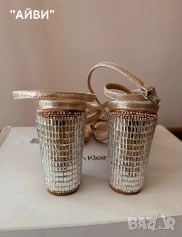 ASOS Луксозни дамски златисти сандали с камъни, снимка 7 - Сандали - 54090462