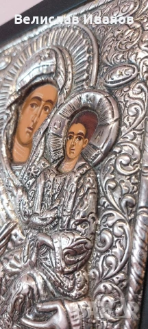 Стара гръцка икона на Богородица с Младенеца. Сребърна 950. Перфектно състояние., снимка 5 - Икони - 50756717