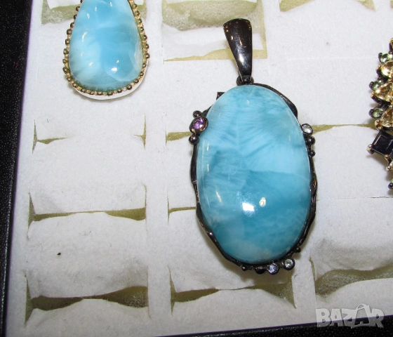 925 сребърно колие с родиево покритие и минерал ларимар 50 карата подходящо за подарък