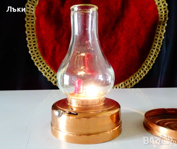 Медна лампа на батерии Made in British C.C.,газена лампа. 