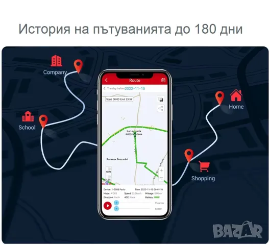 4G GPS тракер, отваряне на врата, превишена скорост, геозони, история, предплатена СИМ, снимка 6 - Аксесоари и консумативи - 48390654