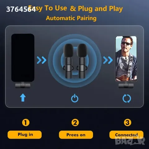 Комплект от 2 мини безжични микрофонa  за телефон, USB Type-C, снимка 5 - Микрофони - 49817142