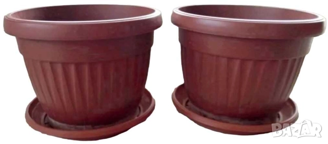 Пластмасови саксии за цветя, Ф20 см, 17 см височина, Кафяви, 2 бр