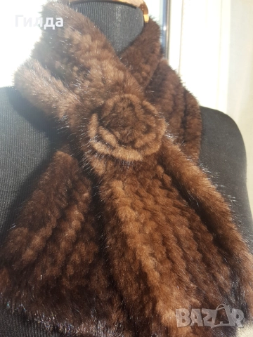 плетен шал естествен косъм норка визон, снимка 3 - Шалове - 52751375