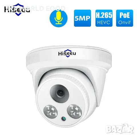 Hiseeu HC615-P-3.6 5MP 1920P POE IP Куполна Камера H.265 аудио ONVIF Motion Detect за PoE NVR iCSee 