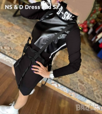 Дамска атрактивна луксозна рокля с подвижна кожена част, снимка 5 - Рокли - 39143152