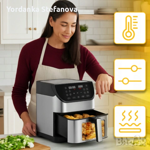 Фритюрник с горещ въздух XXL - 8 литра, 1800 W и 12 програми, снимка 3 - Печки, фурни - 53770806
