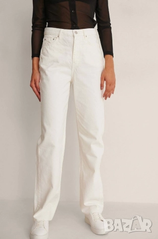 Дамски дънки с широки крачоли и необработен подгъв Natural, NA-KD, 100% памук, размер L, екрю, снимка 3 - Дънки - 51850740