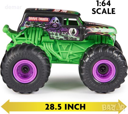 Кола с дистанционно управление Monster Jam 1-64th Grave Digger, играчка за деца, зелено, снимка 6 - Коли, камиони, мотори, писти - 45097146