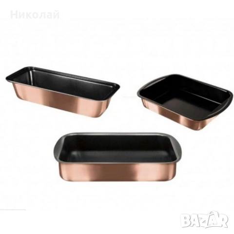 Комплект от 3 тави за печене Cheffinger с незалепващо покритие – различни размери, меден цвят, снимка 4 - Съдове за готвене - 53207377