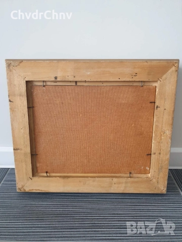 48х41см/малка стара картина масло върху фазер/горски пейзаж/път-река/барокова дървена рамка, снимка 8 - Картини - 51432554