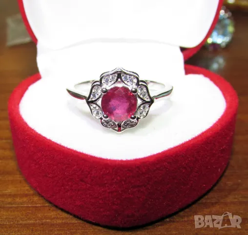 925 сребърен пръстен с натурален рубин 6мм, тегло 2.66гр, подходящ за подарък, снимка 6 - Пръстени - 50231592