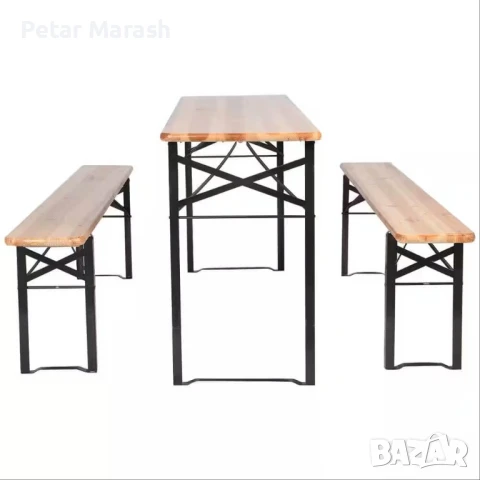 Градински комплект Дървена маса с две пейки 170 см, снимка 4 - Градински мебели, декорация  - 51051167