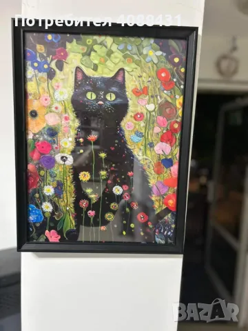 35 лв 40/30 см Gustav Klimt Garden Cat  🐈‍⬛  Тази картина, изработена от иновативни материали и отп, снимка 2 - Картини - 47909302