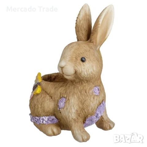Великденска керамична декоративна фигура Заек с кошница и пеперуда, снимка 3 - Декорация за дома - 53728597