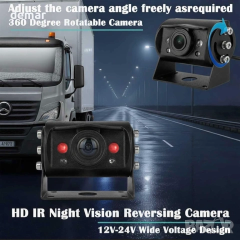 AHD 1080P камери за заден ход, 7-инчов монитор с 2 разделени екрана, 12V-24V, снимка 6 - Аксесоари и консумативи - 53826025