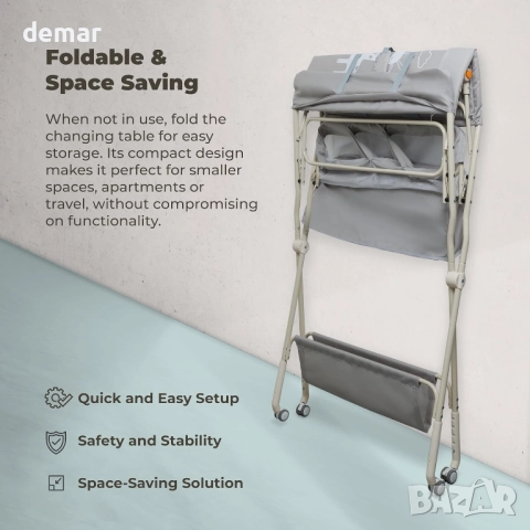 GOOZIE Бебешка маса за повиване с колелца – 5-степенна, регулируема, снимка 6 - Други - 52411746