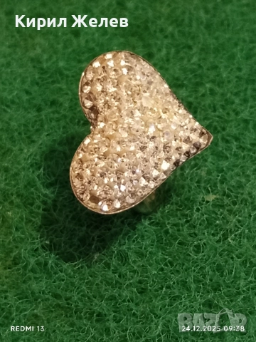 Сребърен пръстен с кристално сърце ❤️ Swarovski стил и елегантност 37676 , снимка 5 - Пръстени - 52889710