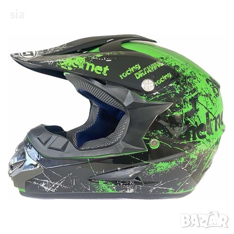 Кросова каска, S/M, черно/ зелен, Шлем за кросов мотор, снимка 2 - Аксесоари и консумативи - 46173437