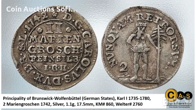 CAS: 2 Мариенгроша 1742 Брауншвайг-Люнебург-Каленберг, Сребро, снимка 1