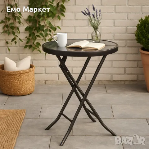 Маса Muhler D60xH74cm, сгъваема, стъклен плот