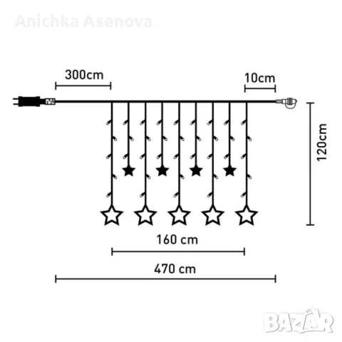 LED Завеса с коледни звездш, снимка 4 - Лед осветление - 47853498