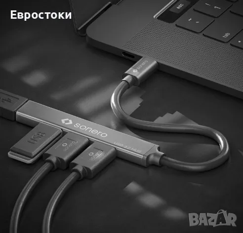 Sonero S-UH110-001 USB хъб, 4 порта, 1x USB 3.2 с 5 GB/s, 3X USB 2.0 с 480 MB/s, USB-C щепсел, снимка 3 - Кабели и адаптери - 47917750