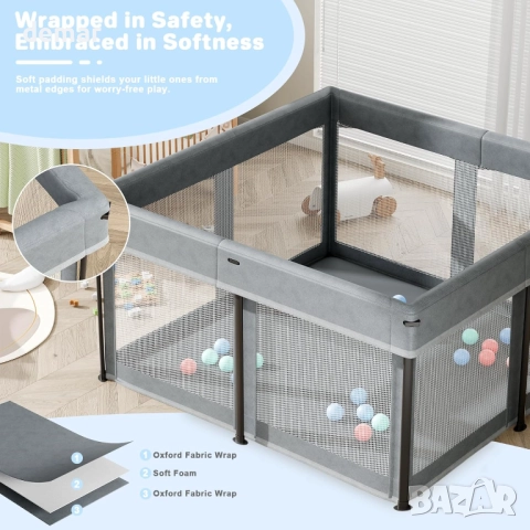 Сгъваема бебешка кошара 125x125 см с 30 броя океански топки, снимка 5 - Кошарки - 52671613