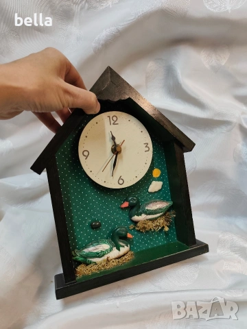 Уникален стенен часовник тип „shadow box“ в битов стил с патици, снимка 5 - Антикварни и старинни предмети - 54244095