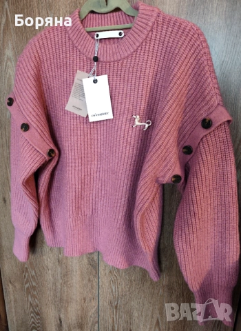 Co’ Couture – тъмно розов пуловер нов с етикет и брошка, снимка 4 - Блузи с дълъг ръкав и пуловери - 53501575