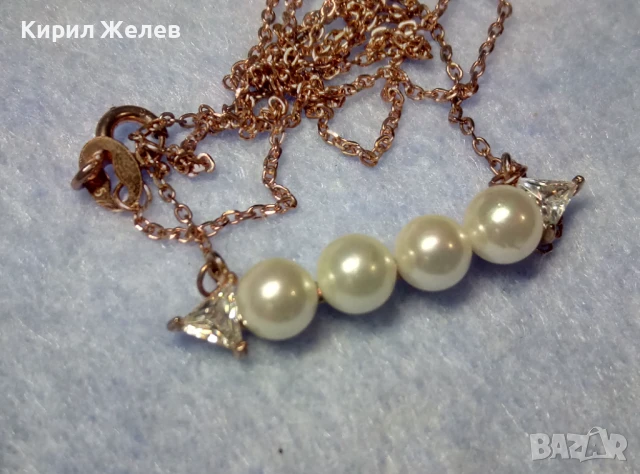 ПОЗЛАТЕНО ПЕРЛЕНО СРЕБЪРНО КОЛИЕ СРЕБРО 925 с ЖЪЛТА ПОЗЛАТА НАТУРАЛНИ БЕЛИ ПЕРЛИ и ЦИРКОНИ 44065, снимка 3 - Колиета, медальони, синджири - 50489254
