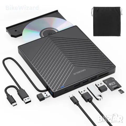 ORIGBELIE Външно CD DVD устройство USB 3.0 Type C, Външно с SD/TF четец на карти НОВО, снимка 1 - Друга електроника - 47540671