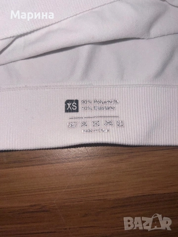 Бяла дамска къса тениска за фитнес, снимка 2 - Тениски - 53541083