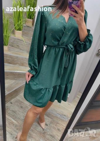 Зелена рокля с блясък, снимка 3 - Рокли - 52771423