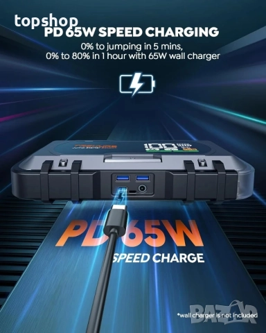 Нов джъмп стартер TREKURE 6000A / 27000mAh за бензинови/12L дизелови автомобили) с 65W бързо зареж.., снимка 4 - Аксесоари и консумативи - 51636309