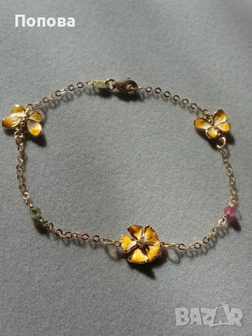 Уникални!Маркова италианска златна гривна 18к. и сребърен  медальон с пеперуди ипозлата  , снимка 2 - Колиета, медальони, синджири - 35680985