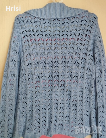 Лот от ажурна синя жилетка и блуза райе, снимка 3 - Блузи с дълъг ръкав и пуловери - 51987844