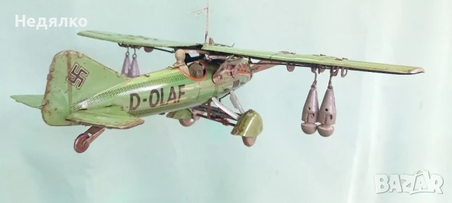 Немска ламаринена играчка,самолет,1930г.,Вермахт,оригинал , снимка 12 - Колекции - 50691479
