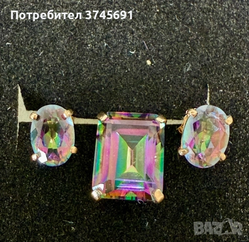 Златни обеци и медальон с мистичен топаз, снимка 6 - Обеци - 53019157