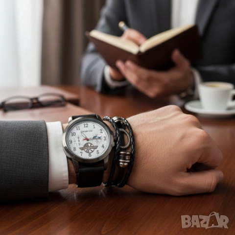 Мъжки часовник с големи цифри и подаръчна гривна – стил и практичност в готов комплект, снимка 7 - Бижутерийни комплекти - 51947431