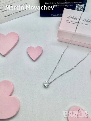 Сребърно колие с мойсанит (Диамант) 1 карат, снимка 4 - Колиета, медальони, синджири - 53503895