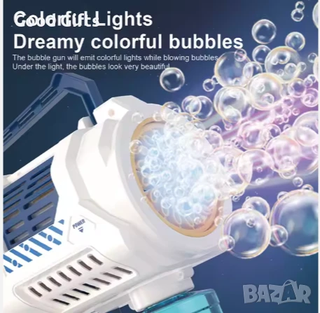 Пистолет за сапунени балончета с 26 отвора – LED светлини, USB зареждане, без разливане, снимка 4 - Други - 51060512