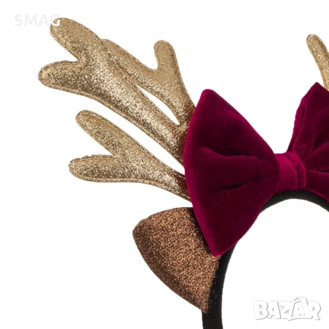 Коледни еленски рога златисто-червени с панделка и ушички_1242809, снимка 2 - Шноли, диадеми, ленти - 52709496